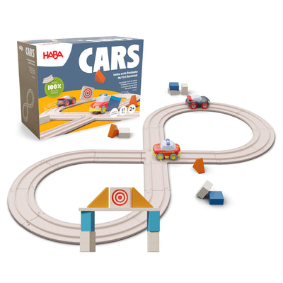 HABA Cars My First Racetrack package with racetrack set with figure-eight track and colorful cars