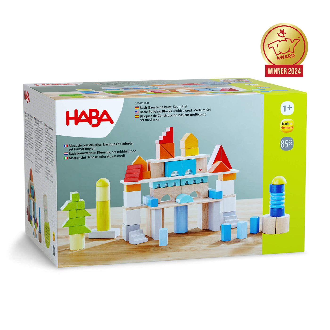 HABA Colored Wooden Building Blocks - 85 Piece Set package, Toy Award Winner 2024