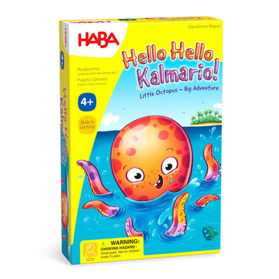 Hello Hello Kalmario Little Octopus - Big Adventure game box cover with illustrated orange octopus in the ocean