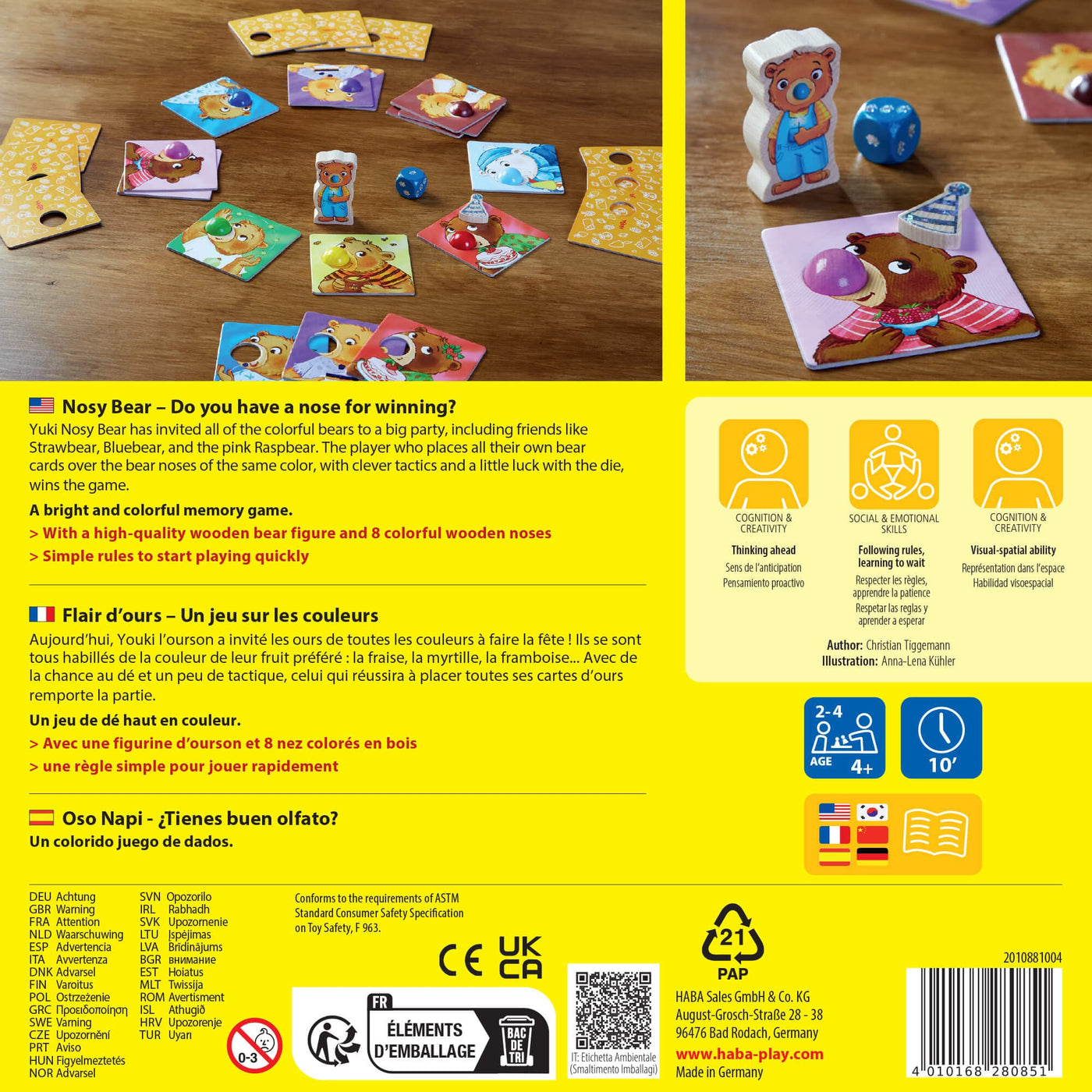 HABA Nosy Bear back of game box