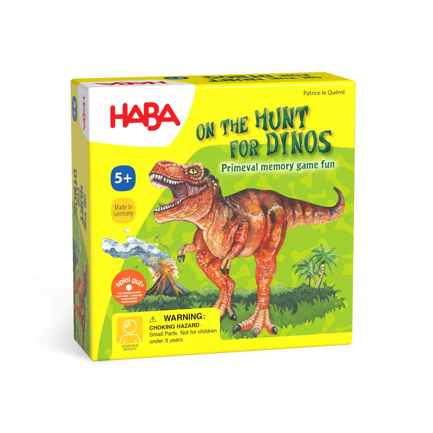 On the Hunt for Dinos primeval memory game fun game box cover with illustrated red TRex dinosaur