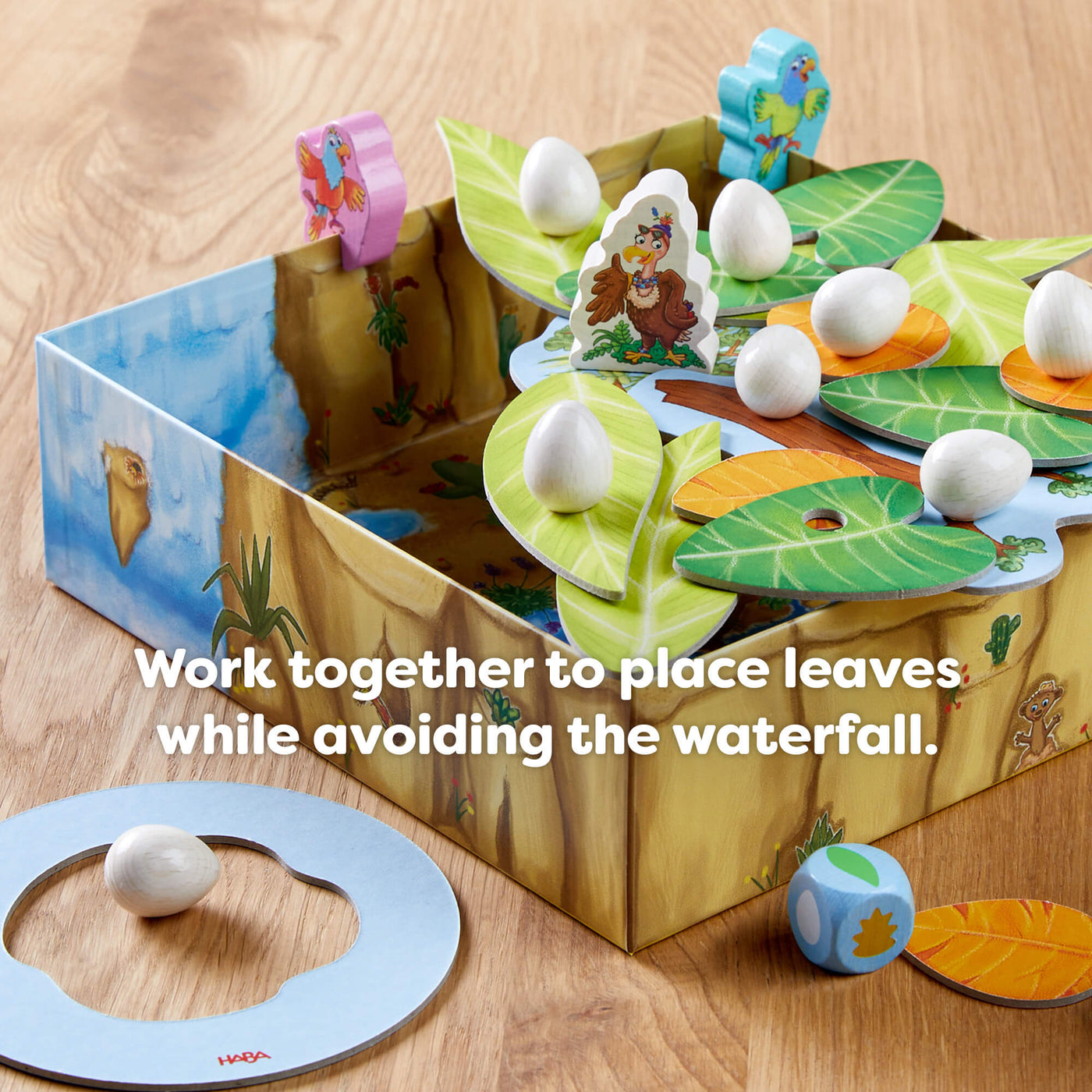 Work together to place leaves while avoiding the waterfall.