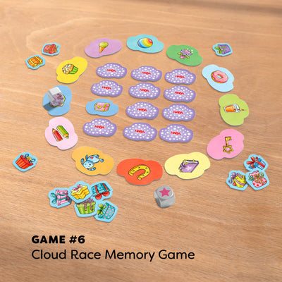 Game 6 Cloud Race Memory Game with silver die and wooden game piece