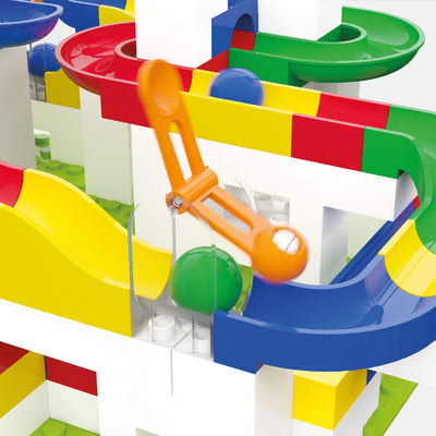 Gravity Hammer Accessory being used in a colorful marble run build