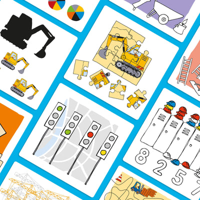 Cards from HABA Logic! CASE Expansion Set - Construction Site with excavator puzzle pieces and traffic lights